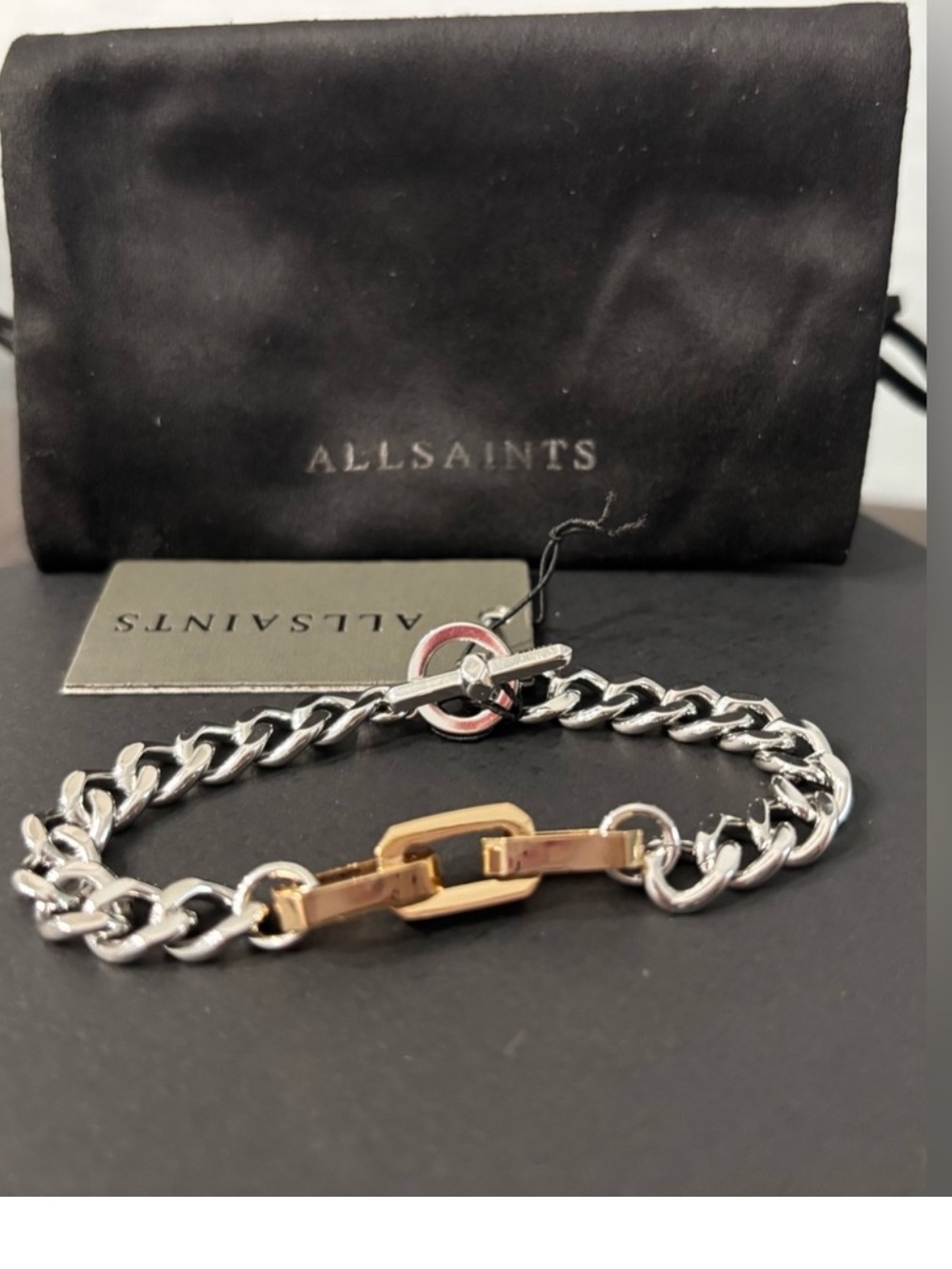 ALLSAINTS Hexagon Link Two Tone Chain Bracelet. NWT